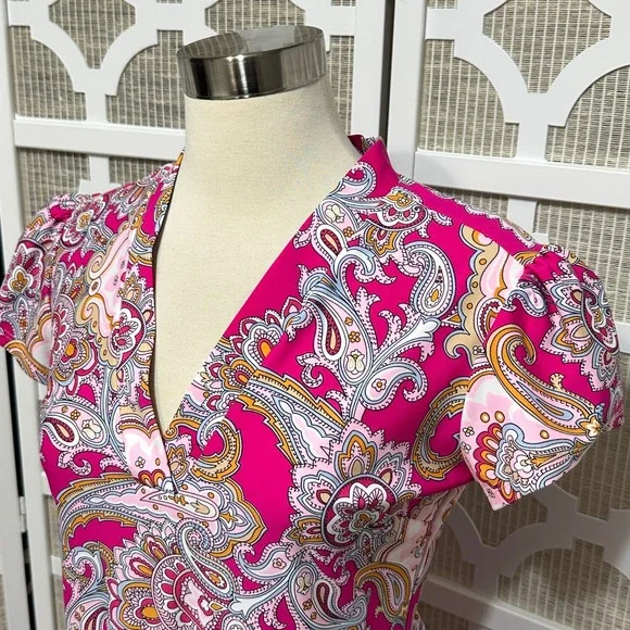 Jude Connally Libby Midi Dress Womens XS Paisley Tiered Short Sleeve Jude Cloth - Picture 4 of 10